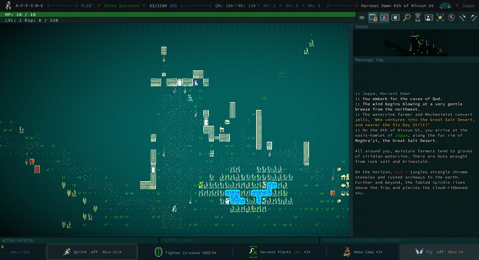 Screenshot of Caves of Qud in Joppa