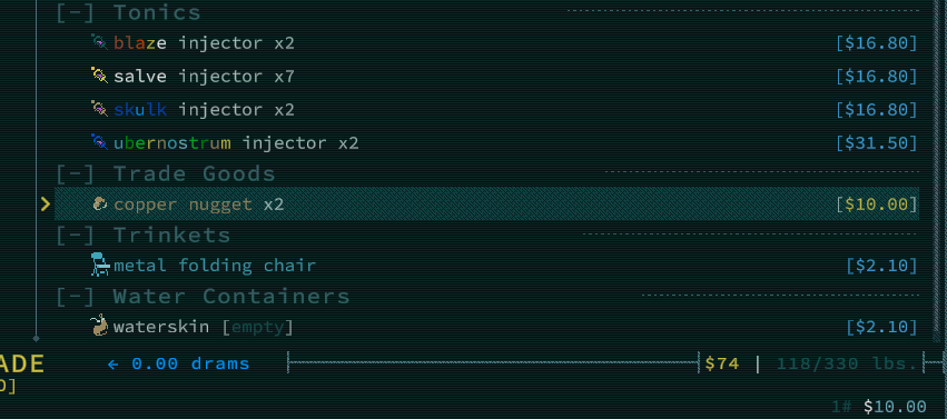 Copper nuggets in the trade screen