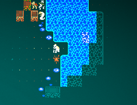 Player Nomad next to the river of Waterlogged Tunnels with a Knollworm and Snapjaw Scavenger in melee