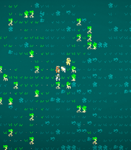 Player Nomad in the Jungles with a Goatfolk Sower in melee to the north, an Ice Frog in melee to the northeast, and a Goatfolk Bully one tile to the northeast