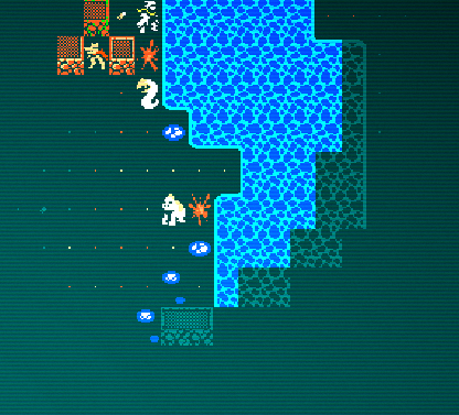 Player Nomad next to the river of Waterlogged Tunnels with a Knollworm one tile to the south and a Snapjaw Scavenger one tile to the southwest